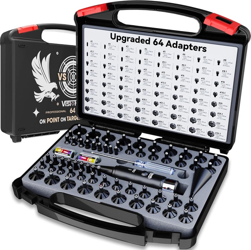 Visiofire Tool-Free Laser Bore Sight Kit : Green Laser Bore Sighter with 64 Upgraded Adapters fit 0.17 to 12 GA Calibers| Multi-Caliber Laser Bore Sighting Kit for All Gun| Powerful Boresighter - Image 1